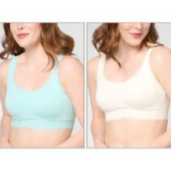 Cuddl Duds SoftPeach/Brush Intimates Lace Scoop Neck Bras - Set of 2 Size 1X - Picture 1 of 8